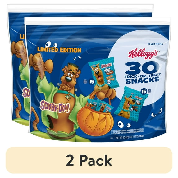 (2 pack) Kellogg's SCOOBY-DOO! Variety Pack Baked Graham Cracker Snacks, Halloween Pack, 30 Count