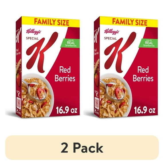 (2 pack) Kellogg's Special K Breakfast Cereal, Family Breakfast, Made with Real Strawberries, Family Size, Red Berries, 16.9oz Box (1 Box)