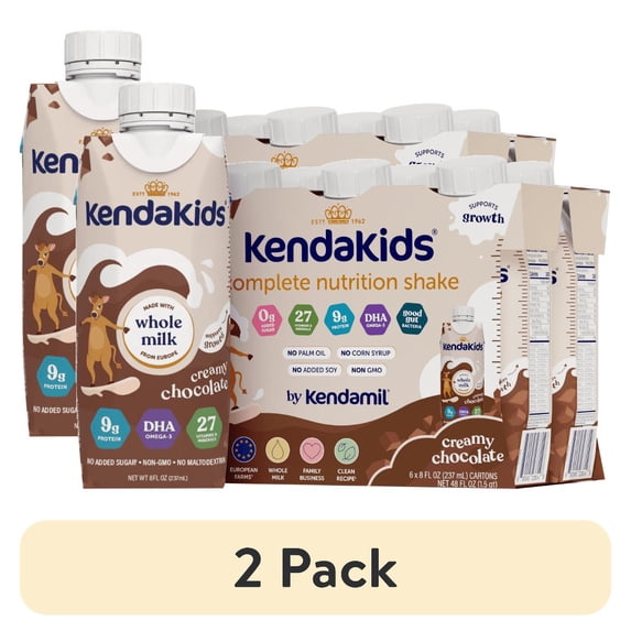 (2 pack) KendaKids Complete Nutrition Shake with Protein & DHA, Chocolate, 8 fl oz, (6 Pack)