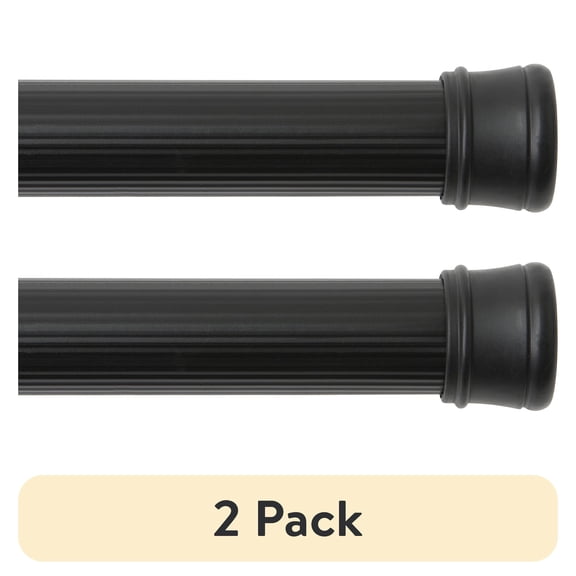 (2 pack) Kenney Twist & Fit No Tools Rust-Resistant Coated Steel Adjustable Spring Tension Utility Rod, 42-72", Black