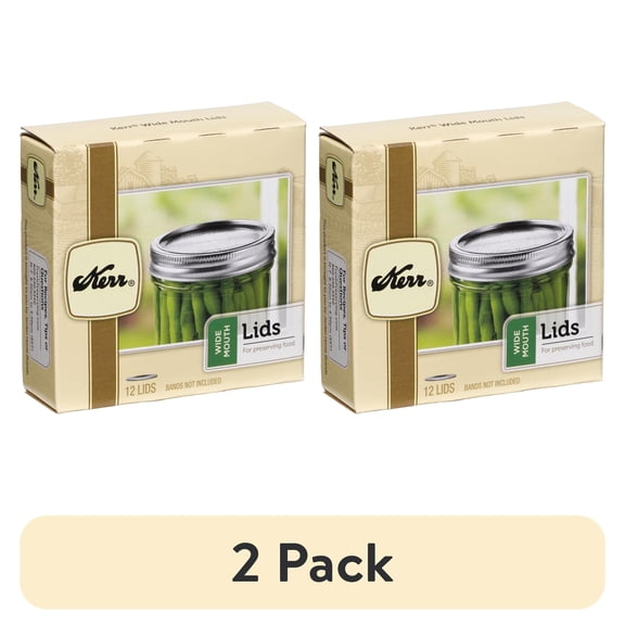 (2 pack) Kerr Canning Lids, Wide Mouth Mason Jar Lids Without Bands, 12 Count, Steel