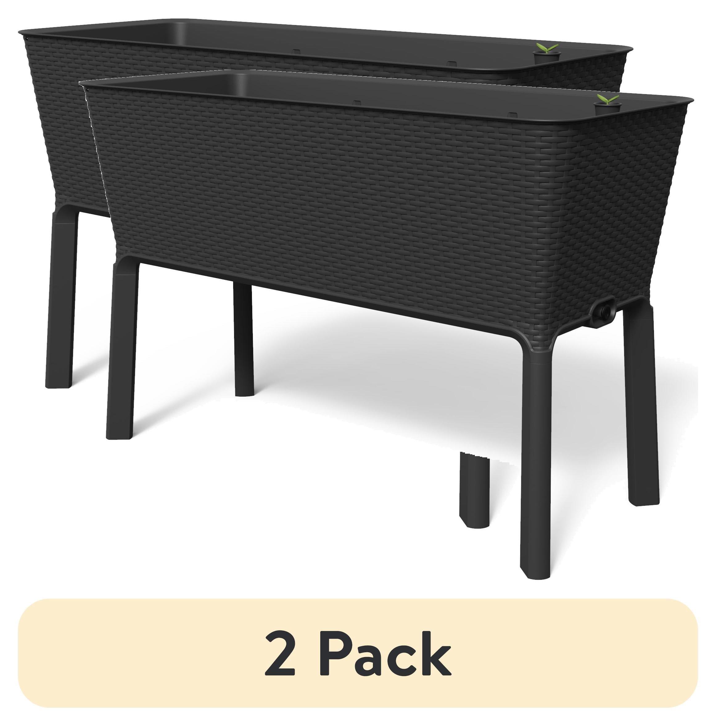 (2 pack) Keter 19.4" x 44.9" x 29.8" Resin Durable Raised Garden Bed with Self-Watering Drainage Planter Box
