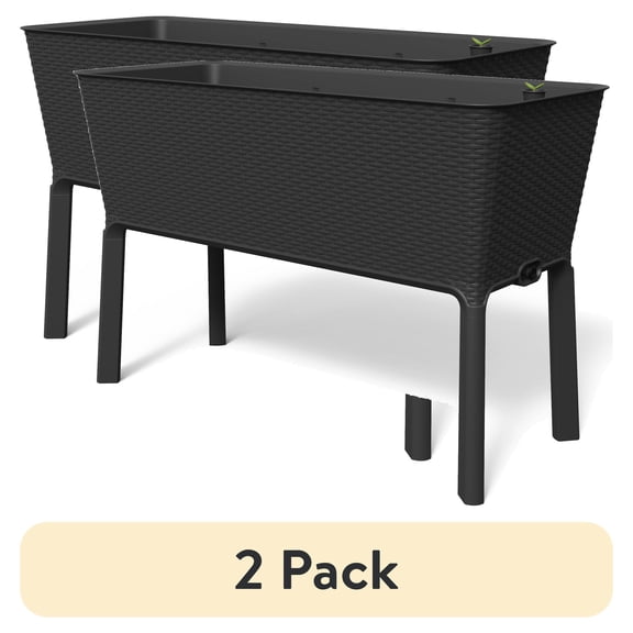 (2 pack) Keter 19.4" x 44.9" x 29.8" Resin Durable Raised Garden Bed with Self-Watering Drainage Planter Box
