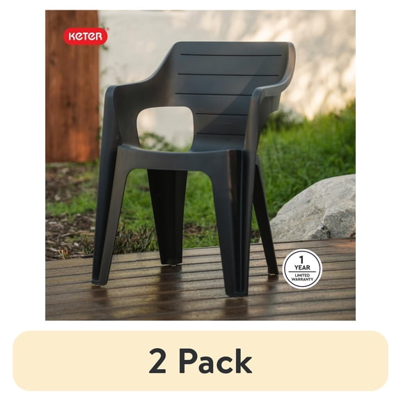 (2 pack) Keter Bilbao Resin Outdoor Dining Chair-Perfect for Outdoor, Graphite