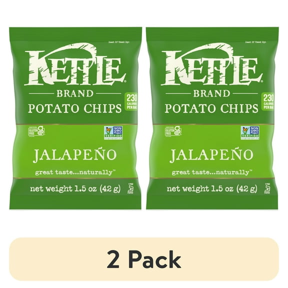 (2 pack) Kettle Brand Potato Chips, Jalapeno Kettle Chips, Snack Bag, 1.5 Oz (Pack of 24)
