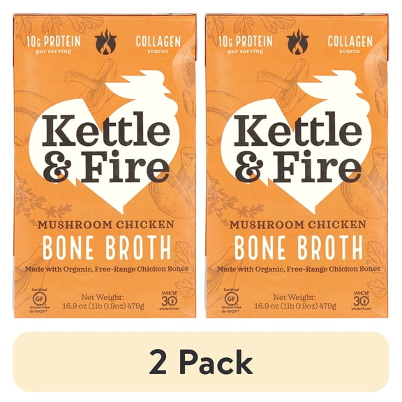 (2 pack) Kettle & Fire Bone Broth Mushroom Chicken 16.2 oz
