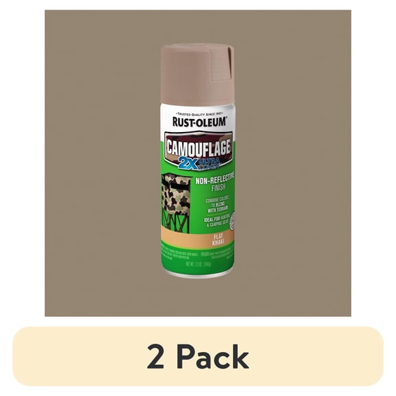 (2 pack) Khaki, Rust-Oleum Camouflage 2X Ultra Cover Flat Spray Paint-279177, 12 oz