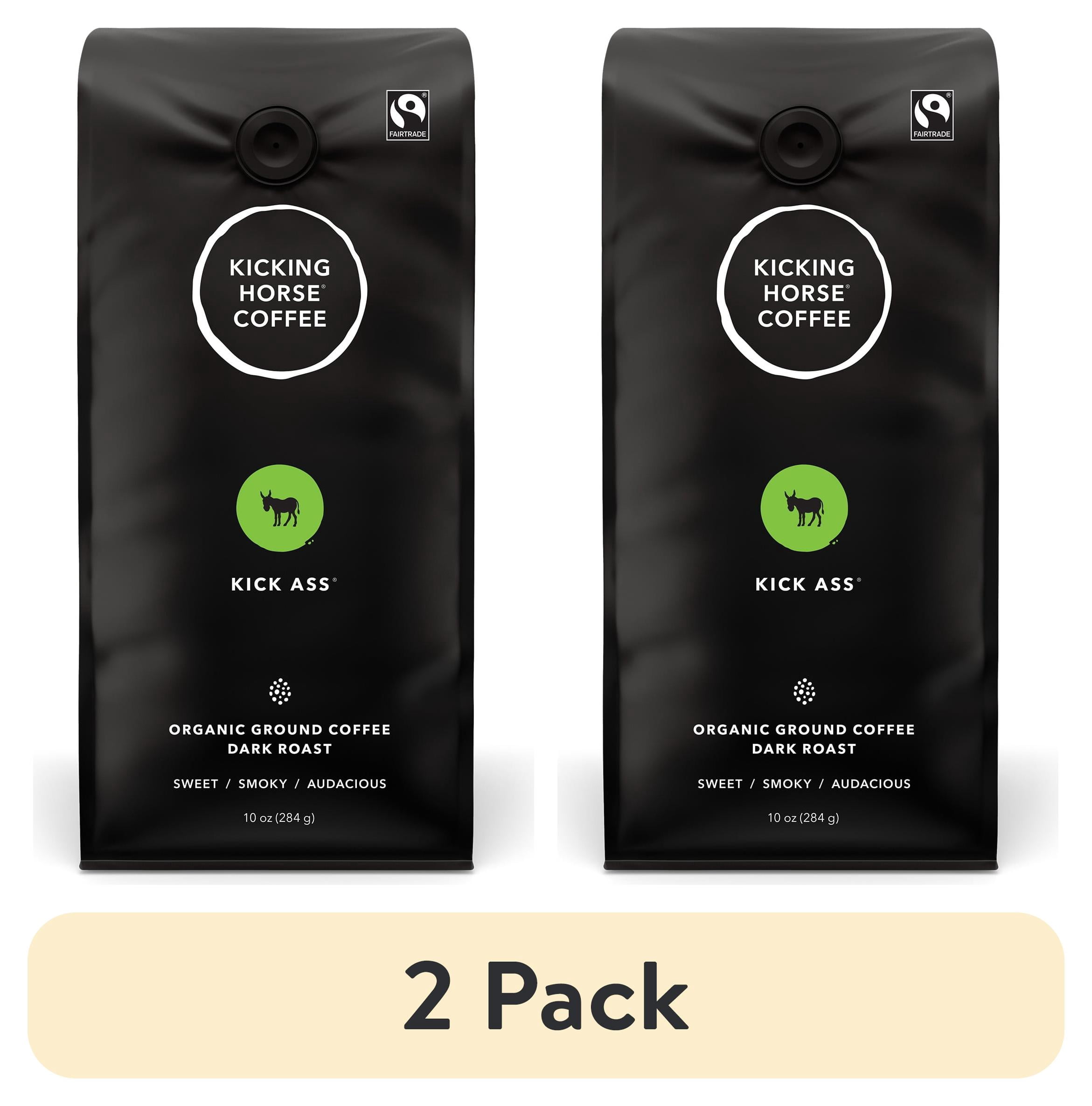 (2 pack) Kicking Horse Coffee Kick Ass Organic Dark Whole Bean Coffee, 10 oz