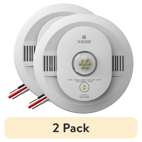 (2 pack) Kidde 50SA10-S Hardwired with 10-Year Battery Smoke Detector with LED Strobe Light