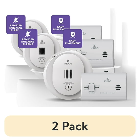 (2 pack) Kidde Battery-Operated 4-inch Smoke Detector & Carbon Monoxide Value Pack, Batteries Included