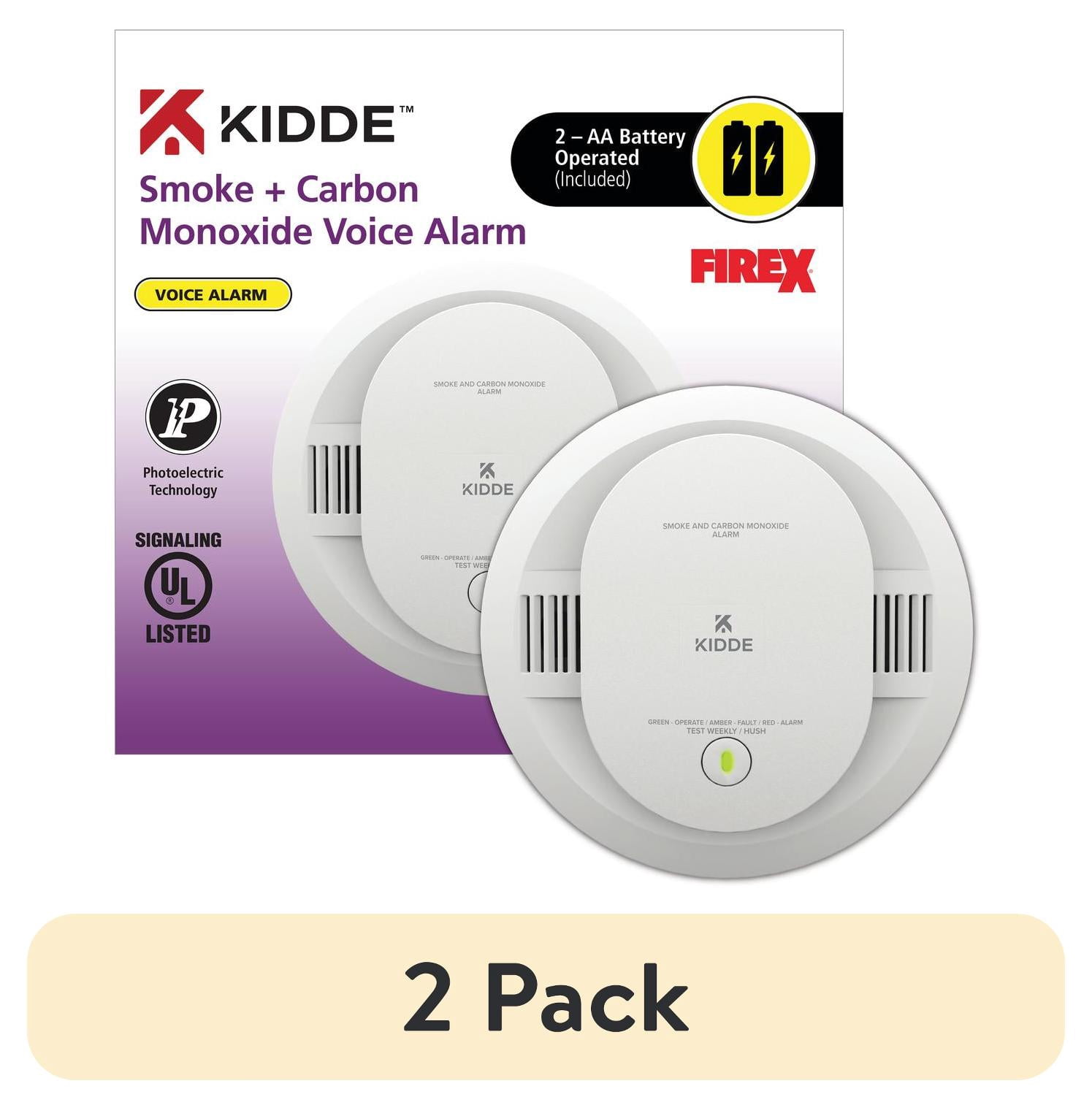 (2 pack) Kidde Battery Operated Smoke & Carbon Monoxide Detector with LED Lights & Voice Alerts
