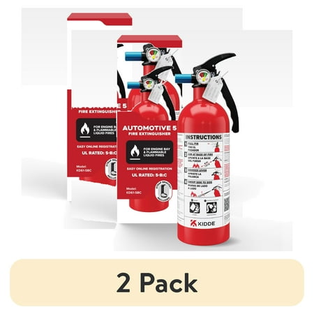 (2 pack) Kidde Fire Extinguisher for Vehicles, Single-Use, Dry Chemical, 5BC, Strap Bracket Included
