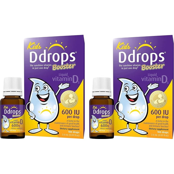 (2 pack) Kids Ddrops Booster Liquid Vitamin D3 Drops, 600 IU Per Drop, 0.09 fl oz