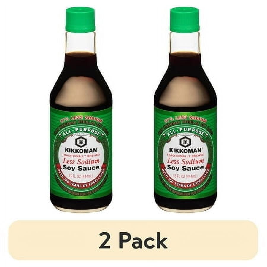 (2 pack) Kikkoman Less Sodium Soy Sauce, 15 oz