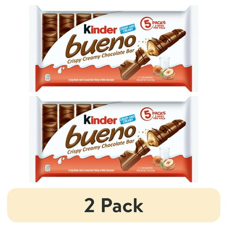 (2 pack) Kinder Bueno Milk Chocolate and Hazelnut Cream, 5 Pack, 2 Individually Wrapped Chocolate Bars Per Pack, 7.5 oz