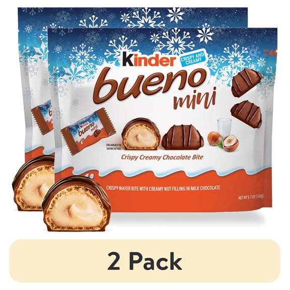 (2 pack) Kinder Bueno Mini with Crispy Creamy Chocolate Bites with Hazelnut Cream, Stocking Stuffers, Individually Wrapped , 5.7 oz bag