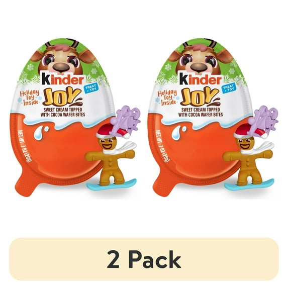 (2 pack) Kinder Joy Egg, Holiday Toy, Chocolatey Wafer Bites, Individually Wrapped, Stocking Stuffer, 1 Count, 0.7 oz