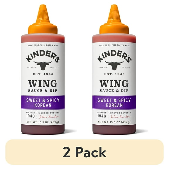 (2 pack) Kinder's Sweet and Spicy Korean Wing Sauce and Dip, 15.5 oz Squeeze Bottle