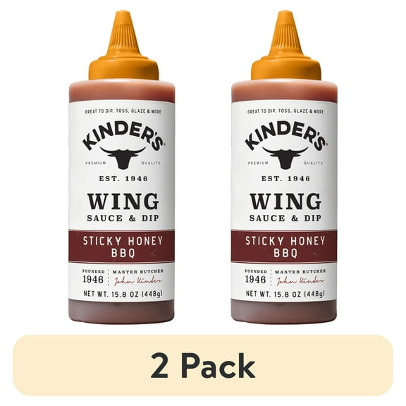 (2 pack) Kinder's Sticky Honey BBQ Wing Sauce and Dip, 15.8 oz Squeeze Bottle