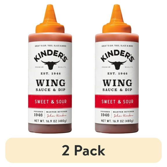 (2 pack) Kinder's Sweet and Sour Wing Sauce and Dip, 16.9 oz Squeeze Bottle