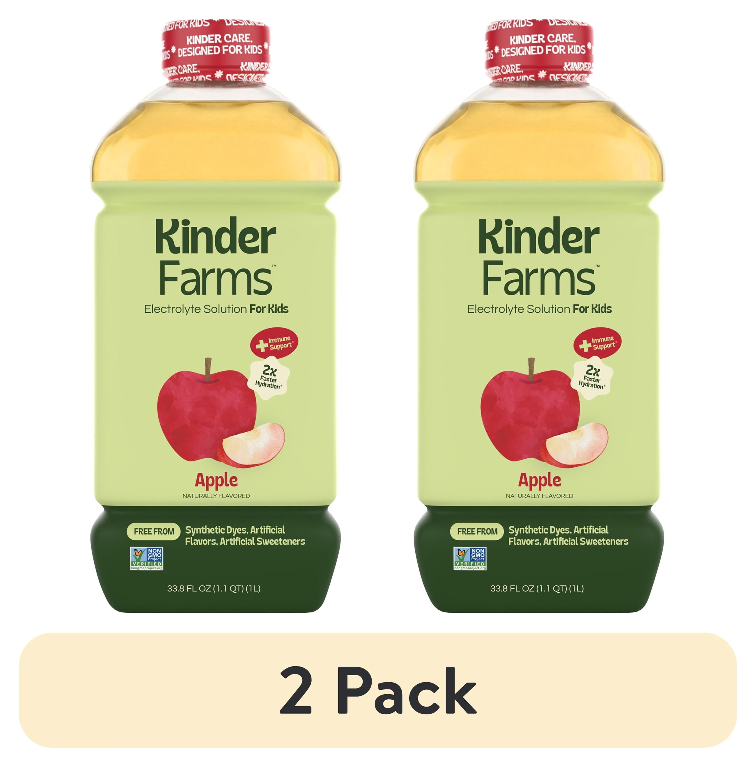 (2 pack) KinderFarms Electrolyte Solution for Kids, Apple, 1 liter