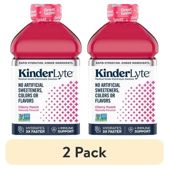 (2 pack) KinderLyte Natural Ready-to-Drink Electrolyte Solution Cherry Punch, 33.8 fl oz Bottle