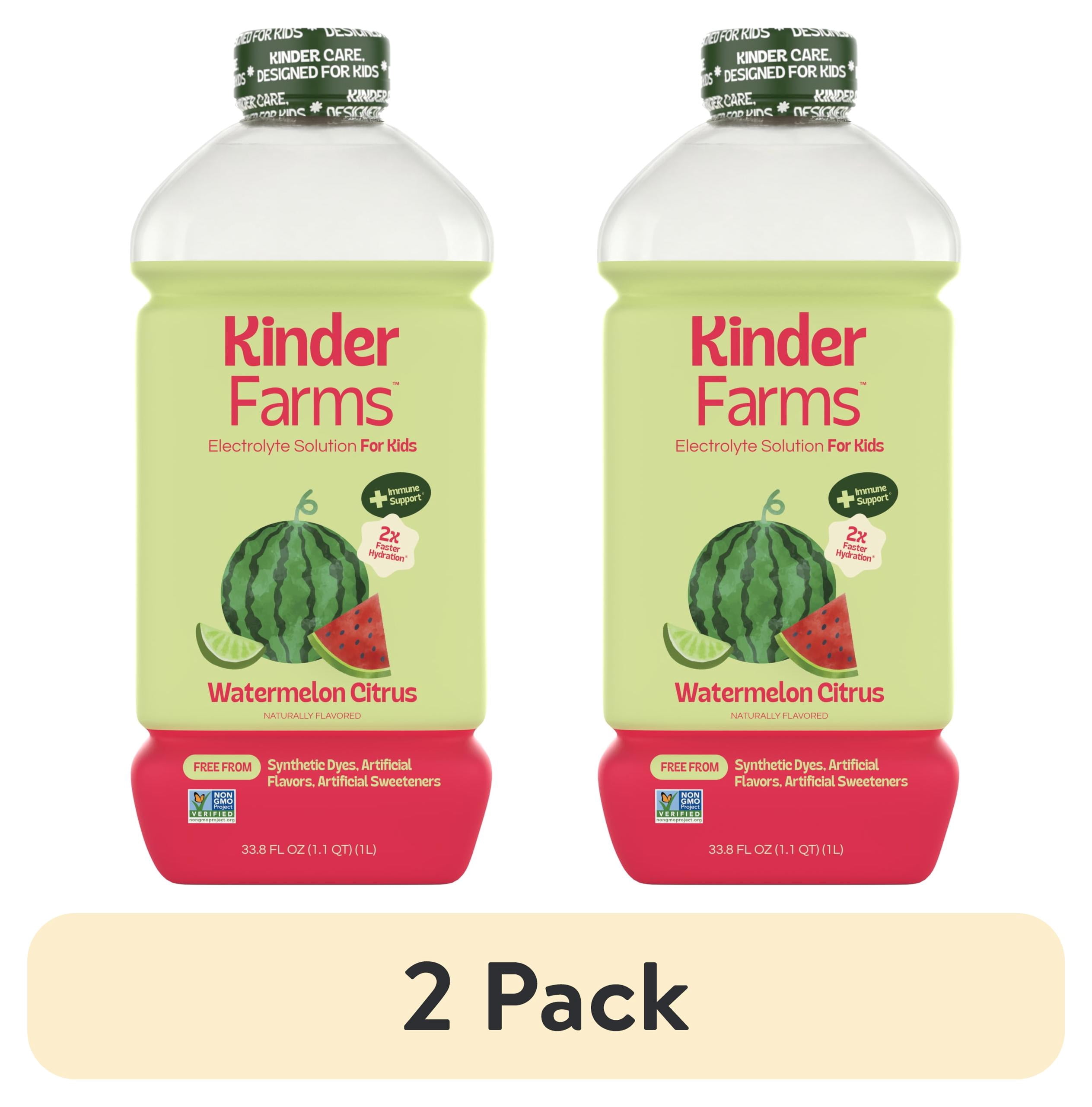 (2 pack) Kinderfarms KinderLyte Natural Ready-to-Drink Electrolyte Solution, Watermelon Citrus, 33.8 fl oz Bottle