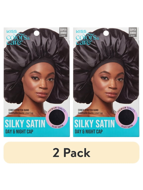 (2 pack) KISS Colors & Care Silky Satin Day & Night Bonnet Cap, Super Jumbo, Black, 1 Count