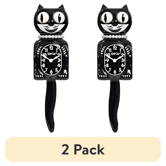 (2 pack) Kit-Cat Clock Limited Edition Classic Black Lady - Cat Clock with Moving Eyes and Tail, Battery Operated Wall Clock, Modern Clock