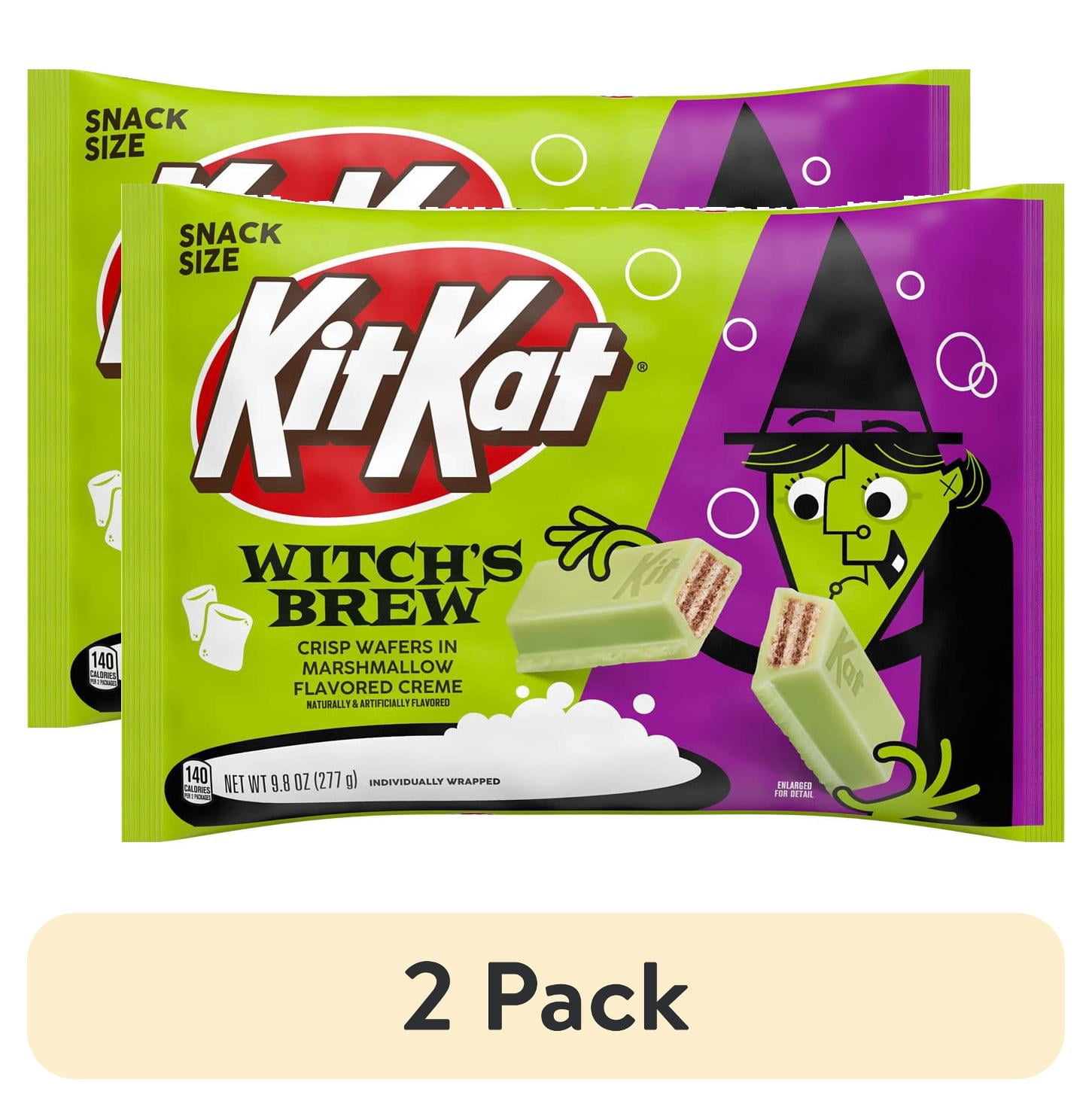 (2 pack) Kit Kat Witch's Brew Marshmallow Flavored Creme Wafer Snack Size, Halloween Candy Bag, 9.8 oz