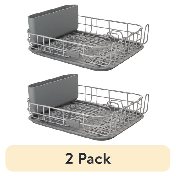 (2 pack) KitchenAid Low Profile Metal Stacking Dish Drying Rack, Charcoal Gray