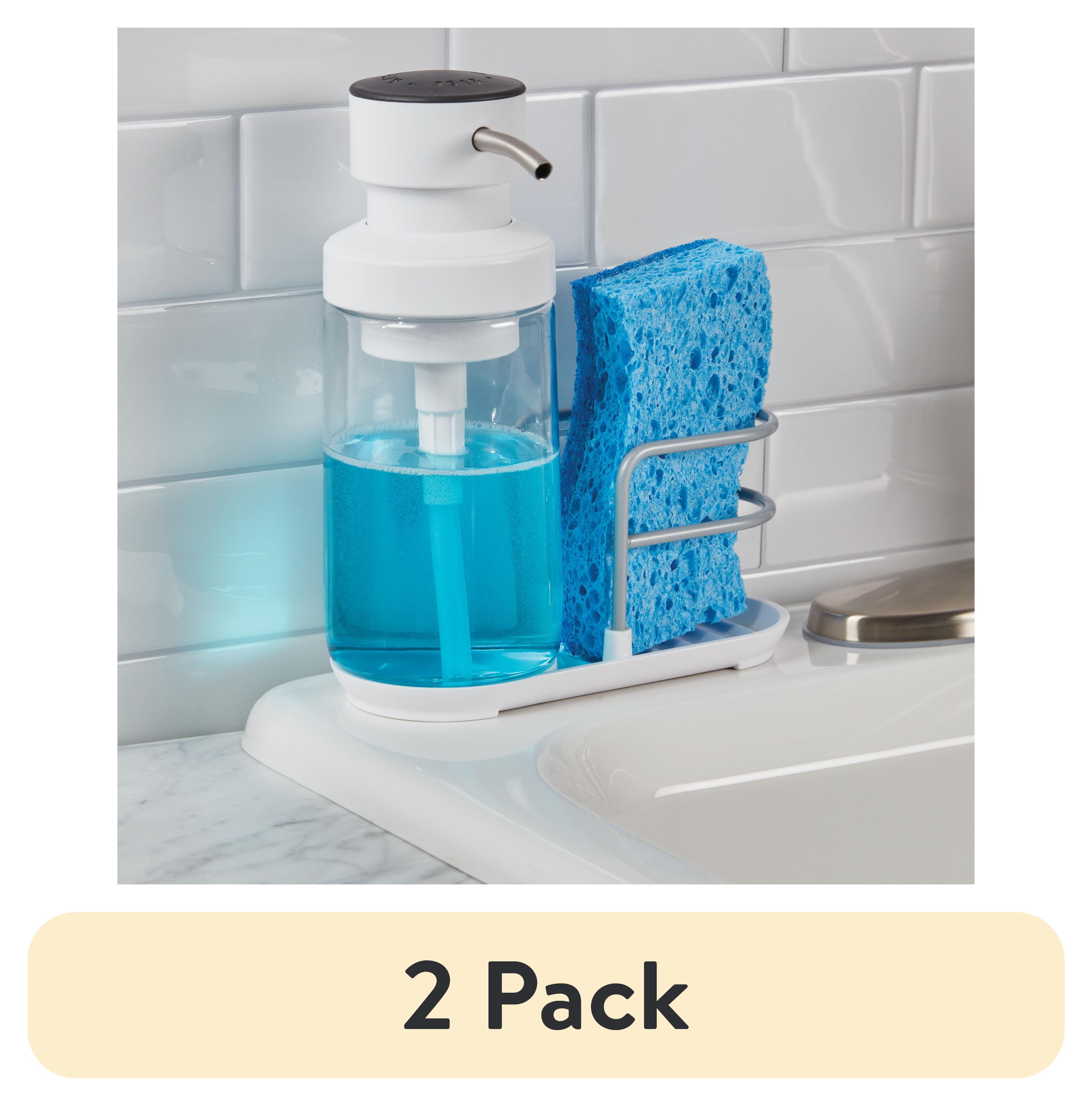 White and Silver Plastic Soap Pump with Sponge Caddy