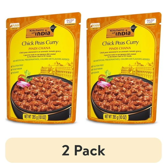 (2 pack) Kitchens of India Spicy Vegetarian Pindi Chana Chickpea Curry, Aromatic Gravy, 10 oz (Pack of 6)