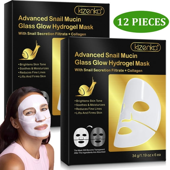 (2 pack) Kizenka Hydrogel Sheet Mask for Face - 6 Sheets, Hydrating Collagen Facial Mask, Lift and Firm Skin, Overnight Face Mask