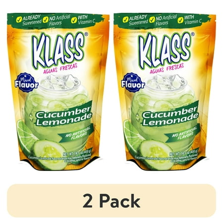 (2 pack) Klass Aguas Frescas Cucumber Limeade, with Vitamin C, Multiserve, Powdered Drink Mix, 14.1oz