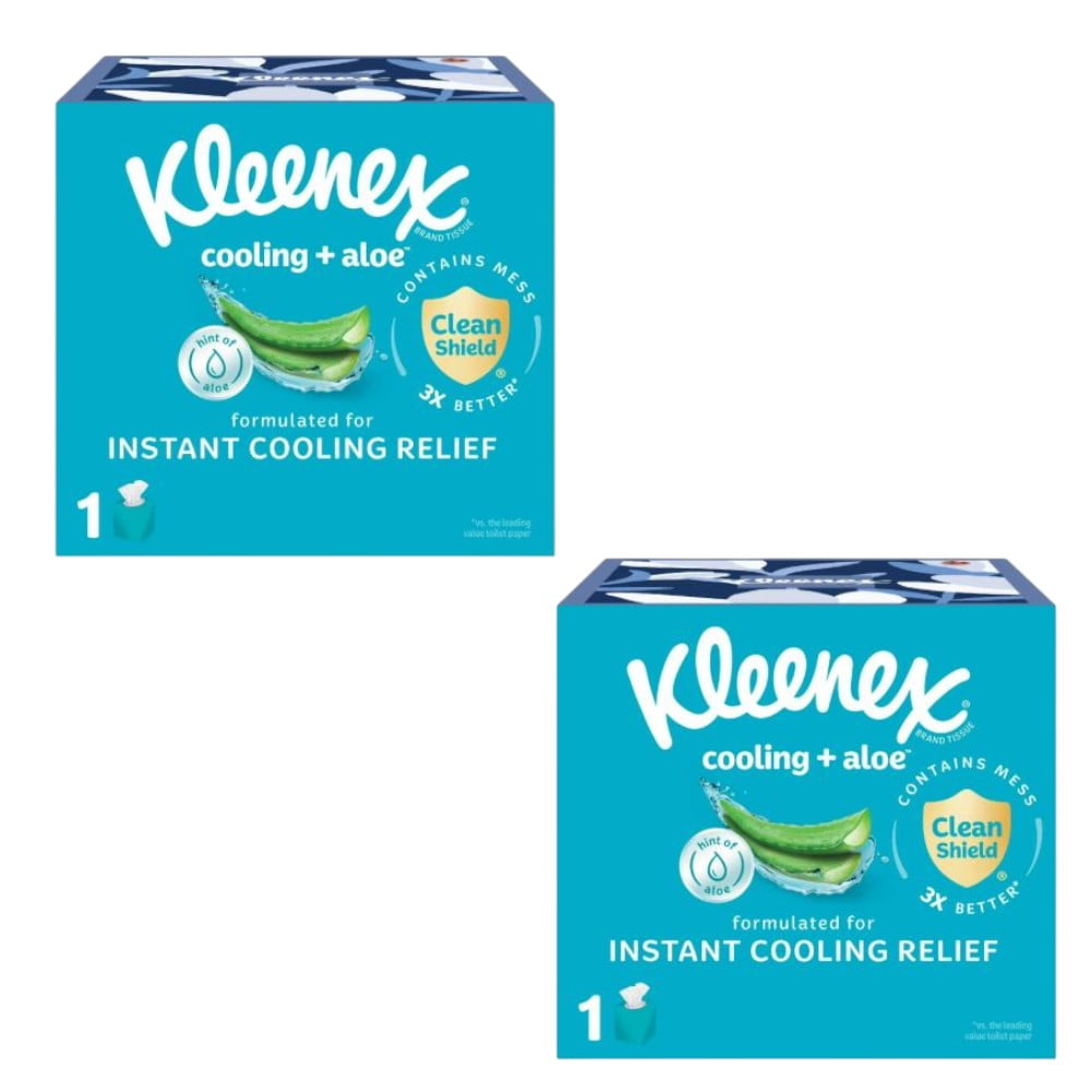 (2 pack) Kleenex Cooling + Aloe Facial Tissues, 1 Cube Box, 50 Tissues ...