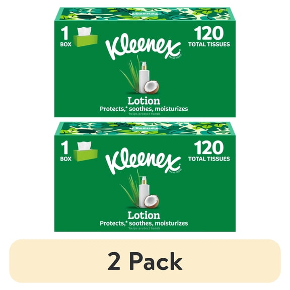 (2 pack) Kleenex Lotion with Coconut Oil 3-Ply Flat Box Facial Tissues, 1 Pack (120 Total Tissues)