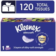 2 pack Kleenex Ultra Soft 3-Ply Flat Box Facial Tissues, 1 Pack 120 Total Tissues