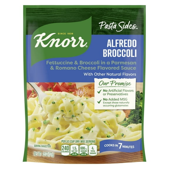 (2 pack) Knorr No Artificial Flavors Alfredo Broccoli Fettuccine Pasta Sides, 8 Minute Cook Time, 4.5 oz