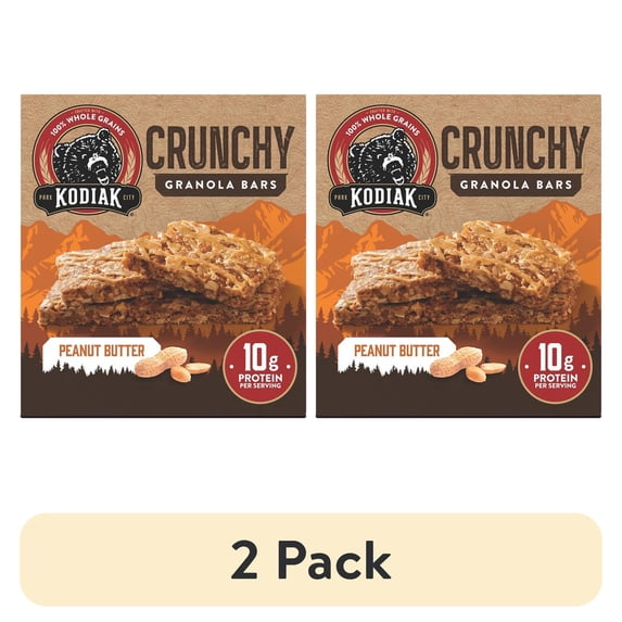 (2 pack) Kodiak Protein-Packed Peanut Butter Crunchy Granola Bars, 1.59 oz, 6 Count Cardboard Box