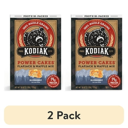 (2 pack) Kodiak Protein-Packed Power Cakes Blueberry Pancake and Waffle Mix, 18 oz Box