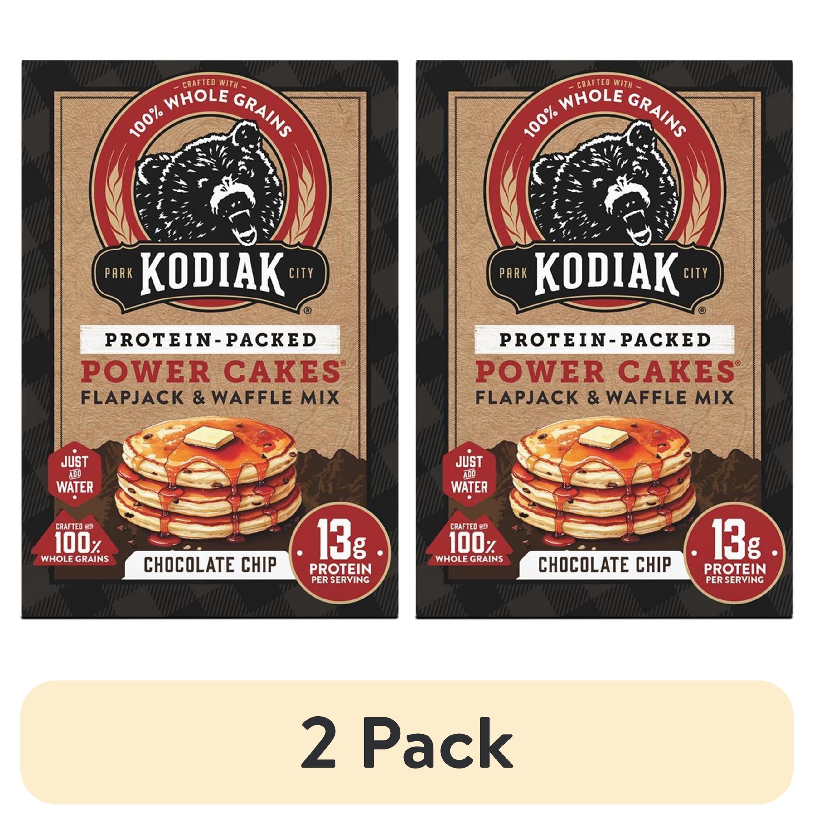 (2 pack) Kodiak Protein-Packed Power Cakes Chocolate Chip Pancake and Waffle Mix, 18 oz Box