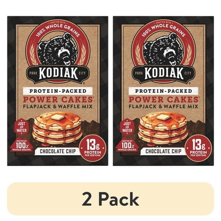 (2 pack) Kodiak Protein-Packed Power Cakes Chocolate Chip Pancake and Waffle Mix, 18 oz Box