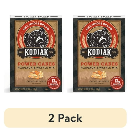 (2 pack) Kodiak Protein-Packed Power Cakes Chocolate Chip Pancake and Waffle Mix, 18 oz Box