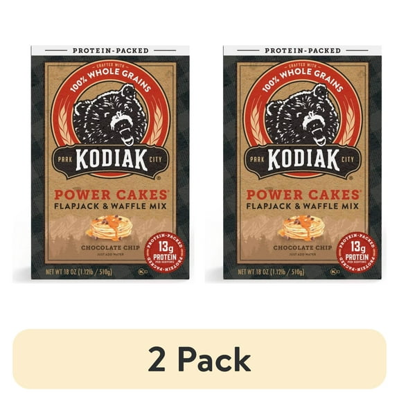 (2 pack) Kodiak Protein-Packed Power Cakes Chocolate Chip Pancake and Waffle Mix, 18 oz Box