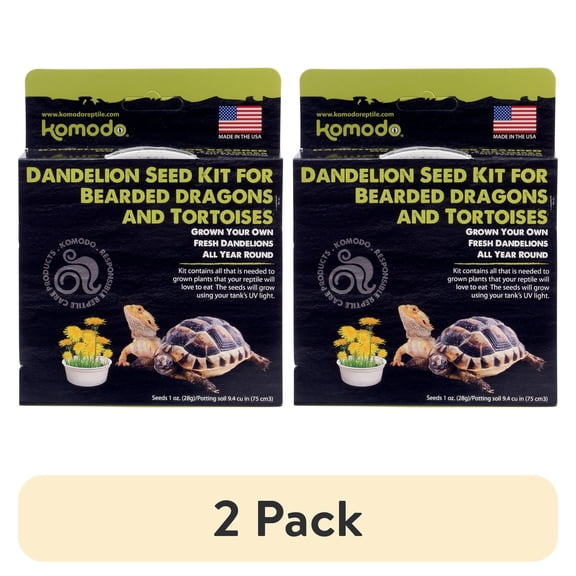 (2 pack) Komodo Grow Your Own Dandelion Reptile Food Kit , White Cup with Brown Soil and Dandelion Seeds
