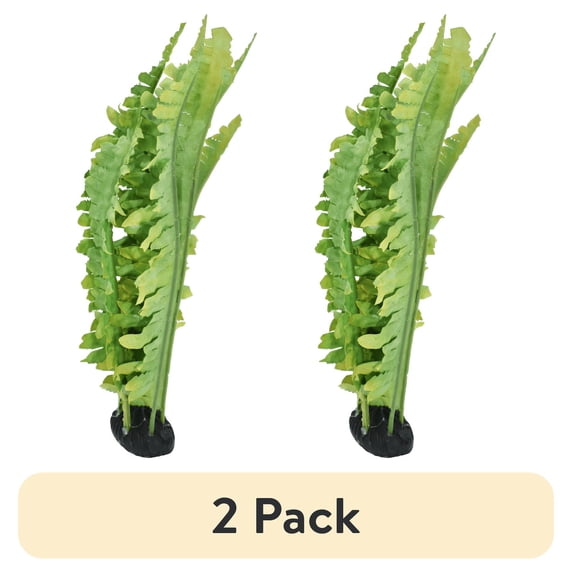 (2 pack) Komodo Reptile Green Artificial Silk Fern Plant for Tank, Aquarium Decor