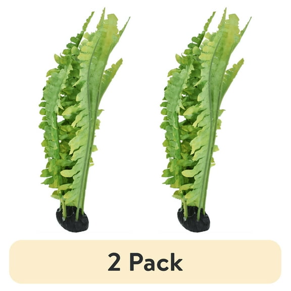 (2 pack) Komodo Reptile Green Artificial Silk Fern Plant for Tank, Aquarium Decor