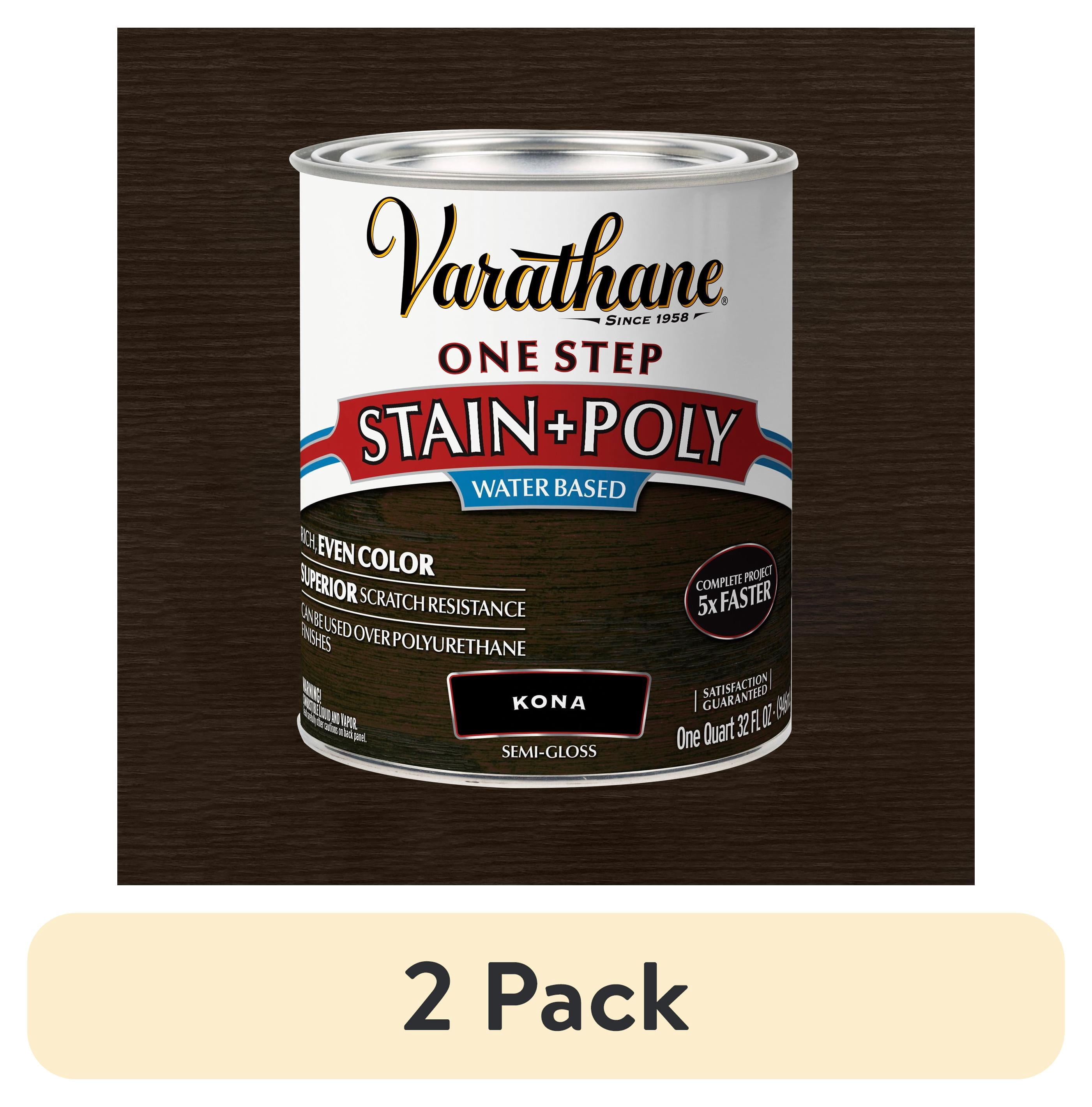 (2 pack) Kona, Varathane One Step Interior Wood Stain + Polyurethane, Semi-Gloss -333655, Quart