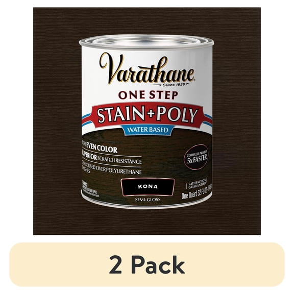 (2 pack) Kona, Varathane One Step Interior Wood Stain + Polyurethane, Semi-Gloss -333655, Quart